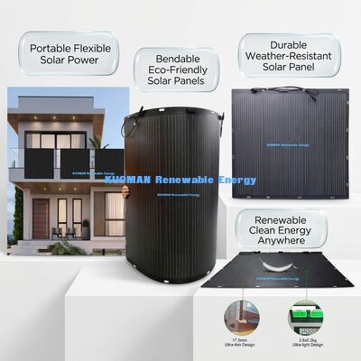 Tấm pin năng lượng mặt trời linh hoạt, chống nước IP68, 100W, uốn cong 360° cho mái nhà và thuyền, có chứng nhận FCC