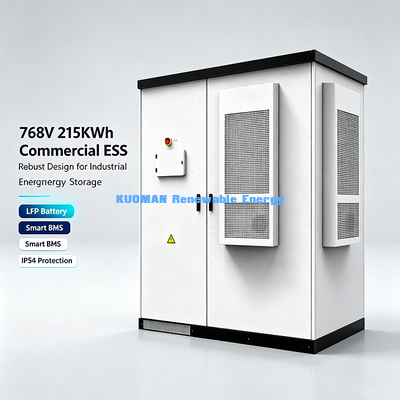 215kWh Phòng lưu trữ năng lượng ngoài trời C&I 768V LFP hệ thống pin để tích hợp năng lượng mặt trời PV