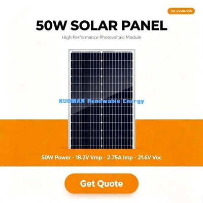 Tấm pin năng lượng mặt trời đơn tinh thể 50W Bộ sạc pin 12V Mô-đun PV hiệu suất cao 182mm