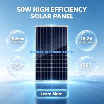 Tấm pin năng lượng mặt trời đơn tinh thể 50 Watt di động Cáp dài tùy chỉnh Đầu nối MC4