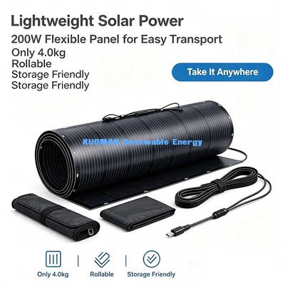 Tấm pin năng lượng mặt trời linh hoạt cong 200W, Nguồn điện mặt trời ngoài lưới công suất cao cho xe cắm trại, du thuyền, ban công & cabin