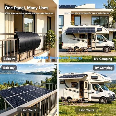 200W Phanele mặt trời linh hoạt chống lão hóa, hiệu quả 23% Bộ năng lượng mặt trời uốn cong chống nước cho các dự án RV, Yacht & Balcony