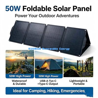 Tấm pin năng lượng mặt trời di động có thể gập lại 50W, Bộ sạc năng lượng mặt trời ETFE DC USB-A Type-C cho Cắm trại Leo núi