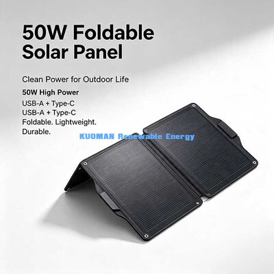 50W tấm pin năng lượng mặt trời gập xách, sạc nhiều thiết bị cho cắm trại và câu cá