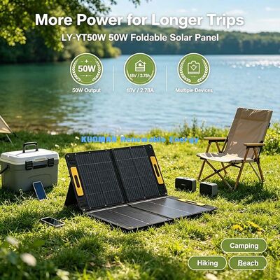 Bảng điều khiển năng lượng mặt trời có thể gập lại 50W, Bộ sạc năng lượng mặt trời ETFE chống nước cho trạm điện di động cắm trại RV