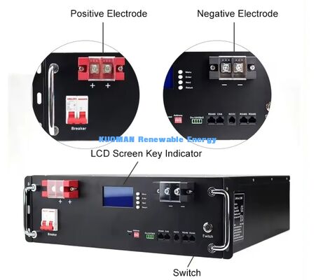 Mô-đun pin rack KM 48V 100Ah LiFePO4 với 8000 chu kỳ xả sâu, điện áp danh định 51.2V và dung lượng 100Ah