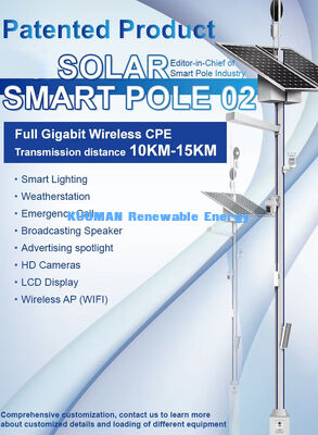 Smart Solar Street Light Pole với màn hình LCD điều khiển từ xa và tuổi thọ 50000h