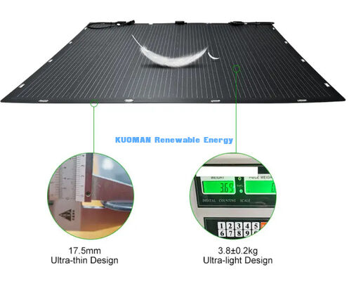 Tấm pin năng lượng mặt trời linh hoạt, chống nước IP68, 100W, uốn cong 360° cho mái nhà và thuyền, có chứng nhận FCC