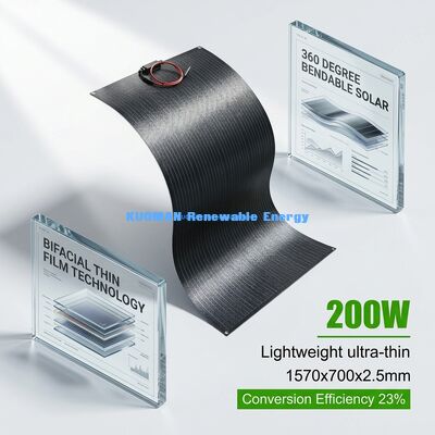 Bảng điều khiển năng lượng mặt trời linh hoạt 200W bền bỉ IP65 Chống nước 360 độ có thể uốn cong để sống ngoài lưới