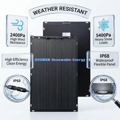 Tấm pin năng lượng mặt trời linh hoạt, có thể uốn cong 360 độ, IP67, 200W cho RV và du lịch tại nhà, Tấm pin năng lượng mặt trời hai mặt