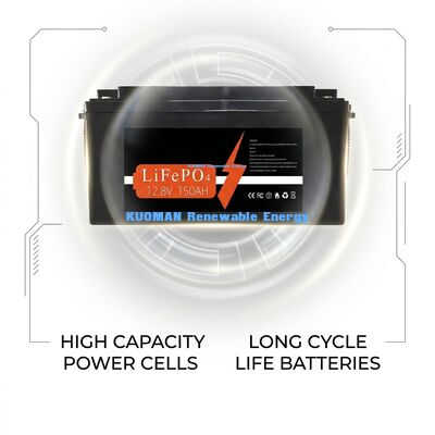 KM pin 1920Wh 12V 150Ah pin lithium chu kỳ sâu với 8000 chu kỳ để lưu trữ năng lượng và RV / xe nâng / xe gôn / Yacht Power