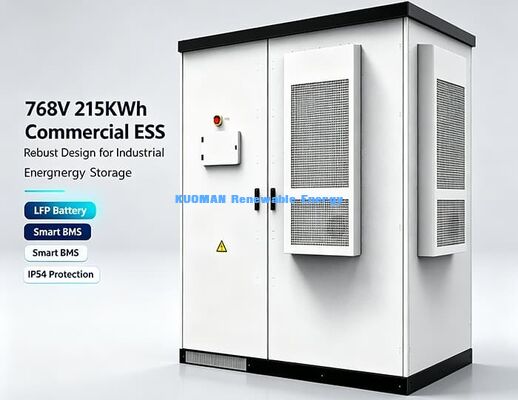 215kWh Phòng lưu trữ năng lượng ngoài trời C&I 768V LFP hệ thống pin để tích hợp năng lượng mặt trời PV
