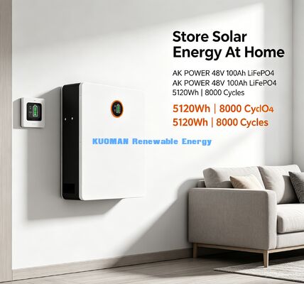Indoor Wall Mount Solar Backup Battery 51.2V 100Ah Intelligent BMS Overcharge Protection