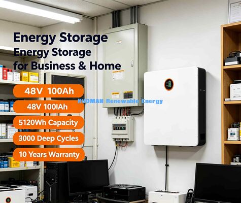Tuổi thọ dài 8000 chu kỳ LiFePO4 pin tường 5.12kWh Thiết kế gắn tường trong nhà để xe