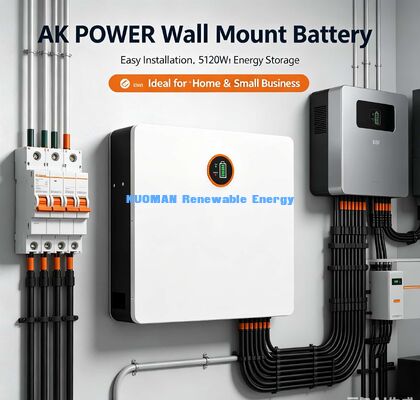 Pin sạc Lithium 5.12kWh gắn tường CAN RS485 Bluetooth cho biến tần năng lượng mặt trời lai