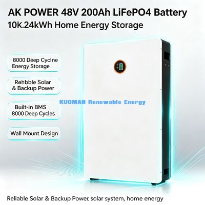 Pin sạc LiFePO4 51.2V 200Ah gắn tường, dòng xả đỉnh 400A, 3S, hệ thống dự phòng năng lượng mặt trời cho gia đình tải nặng