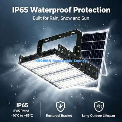 Đèn LED Floodlight Năng lượng Mặt trời 200W Đế xoay đa góc, chống bụi IP65, chống nước, chiếu sáng ngoài trời diện tích lớn