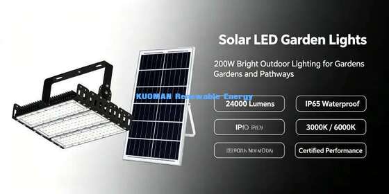 Đèn LED Floodlight Năng lượng Mặt trời 200W Đế xoay đa góc, chống bụi IP65, chống nước, chiếu sáng ngoài trời diện tích lớn