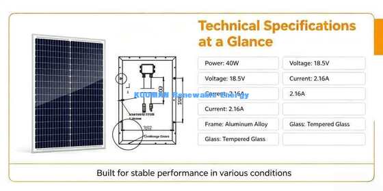Tấm Pin Năng Lượng Mặt Trời Đơn Tinh 40W Siêu Nhẹ Dễ Lắp Đặt 12V Sạc Độc Lập