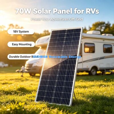 Tấm Pin Năng Lượng Mặt Trời Đơn Sắc Hiệu Suất Cao 70 Watt, Sạc Năng Lượng Mặt Trời Ngoại Lưới Kính Cường Lực Để Sạc Pin 12V
