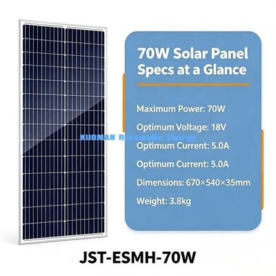 Tấm pin năng lượng mặt trời đơn tinh thể 70W ngoài lưới có cáp tùy chỉnh 50cm MC4 PV sạc cho trạm điện dã ngoại