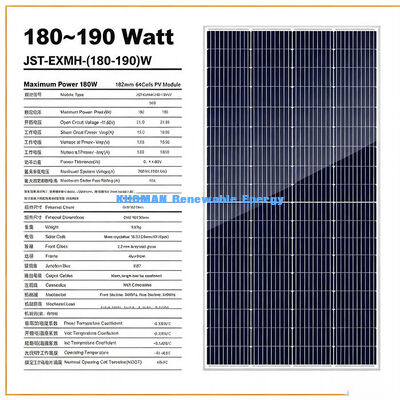 Tấm Pin Năng Lượng Mặt Trời Mono Chống Nước 180-190 Watt Dùng Ngoài Trời Tuổi Thọ Cao
