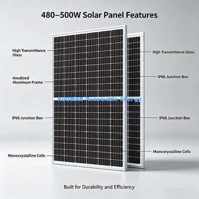 2.0mm Thủy tinh gia cố 480-500W Bifacial Solar Panel cho khu vực tuyết nặng