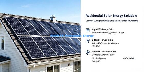 2.0mm Thủy tinh gia cố 480-500W Bifacial Solar Panel cho khu vực tuyết nặng