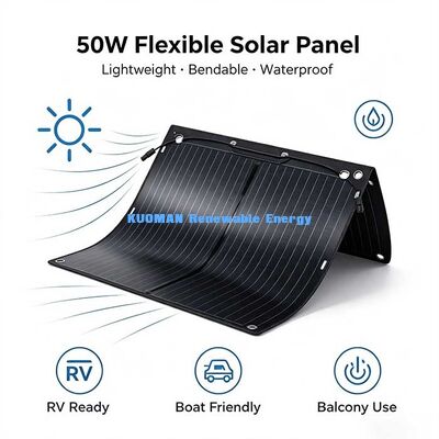 50W Panel mặt trời linh hoạt chống nước di động, Bộ sạc mặt trời gấp cho pin 12V, trạm điện & Thiết bị ngoài trời