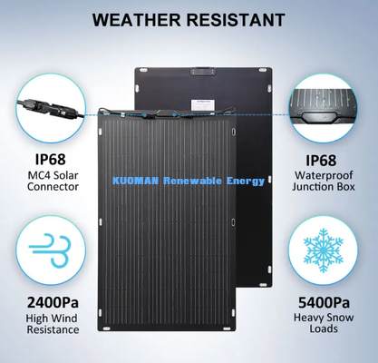 Tấm pin năng lượng mặt trời linh hoạt 100W, Tấm pin năng lượng mặt trời sợi carbon uốn cong 19.4V cho RV, Thuyền, Du thuyền, Nguồn điện ngoài lưới