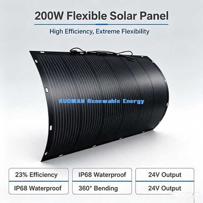 Tấm pin năng lượng mặt trời linh hoạt hiệu suất cao 200W, Mô-đun năng lượng mặt trời uốn cong 360° cho mái RV, Thuyền & Ban công
