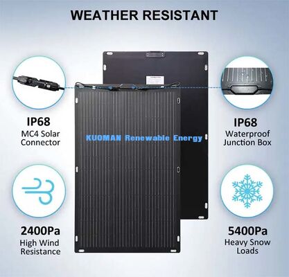 Tấm pin năng lượng mặt trời linh hoạt hiệu suất cao 200W, Mô-đun năng lượng mặt trời uốn cong 360° cho mái RV, Thuyền & Ban công