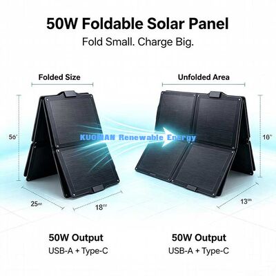 Tấm pin năng lượng mặt trời ETFE có thể gập lại 50W, Sạc năng lượng mặt trời di động chống nước cho cắm trại trên bãi biển