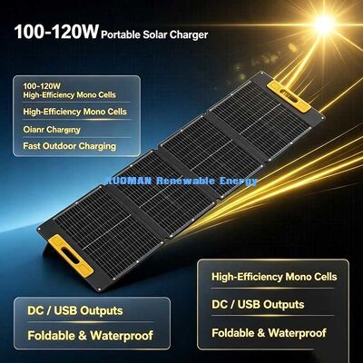 Bộ sạc năng lượng mặt trời gấp gọn di động 100W, Tấm pin năng lượng mặt trời đơn tinh thể 19.4V cho trạm điện & thiết bị ngoài trời