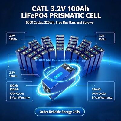 Pin pin LiFePO4 3.2V 100Ah, Pin Lithium Sắt Phosphate Nhiệt độ rộng cho Hệ thống Năng lượng Mặt trời Ngoài lưới