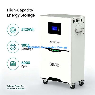 Pin lưu trữ năng lượng LiFePO4 di động 5,12kWh, màn hình LCD, bảo vệ BMS